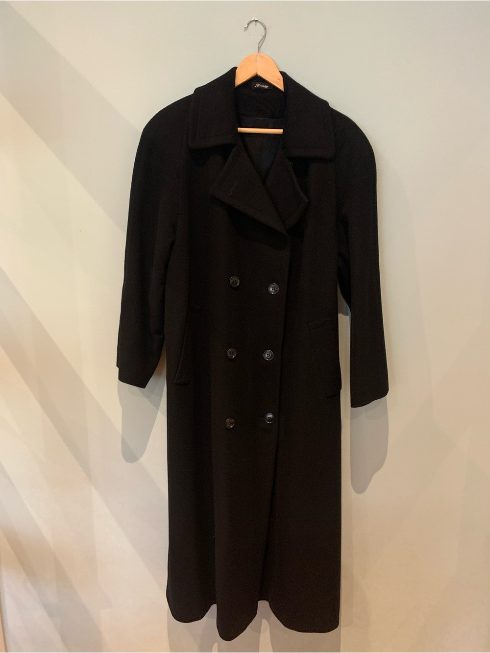 Vintage Classic Double-Breasted Long Black Women's Cashmere Coat